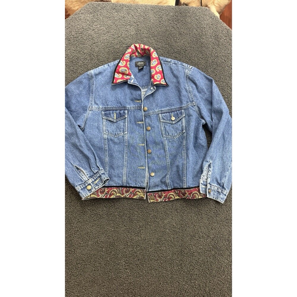 Agan Collection Jean Jacket XL Blue Women Denim Paisley Quilted Print Button Up